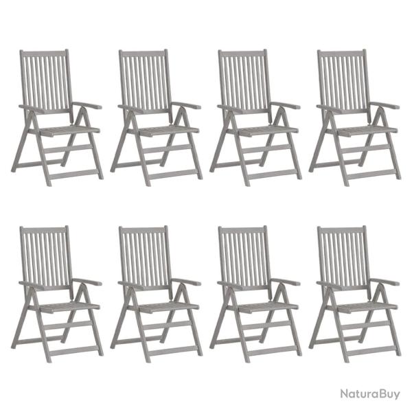 Chaises inclinables de jardin lot de 8 Gris Bois solide acacia