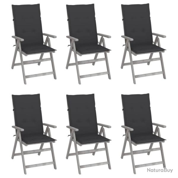Chaises inclinables de jardin lot de 6 et coussins Bois acacia