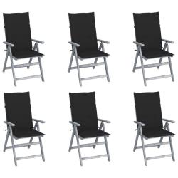 Chaises inclinables de jardin lot de 6 et coussins Bois acacia
