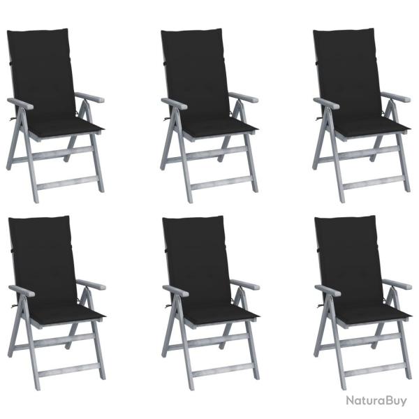 Chaises inclinables de jardin lot de 6 et coussins Bois acacia