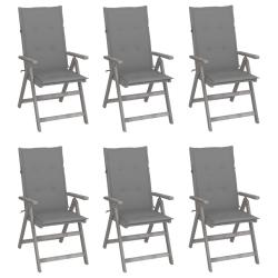 Chaises inclinables de jardin lot de 6 et coussins Bois acacia