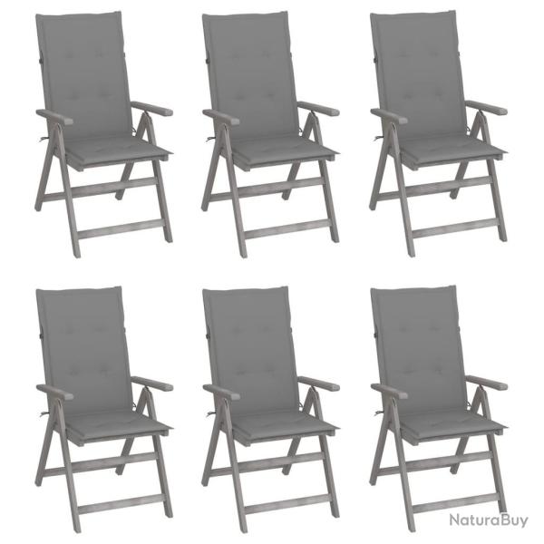 Chaises inclinables de jardin lot de 6 et coussins Bois acacia