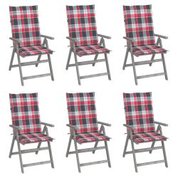 Chaises inclinables de jardin lot de 6 et coussins Bois acacia