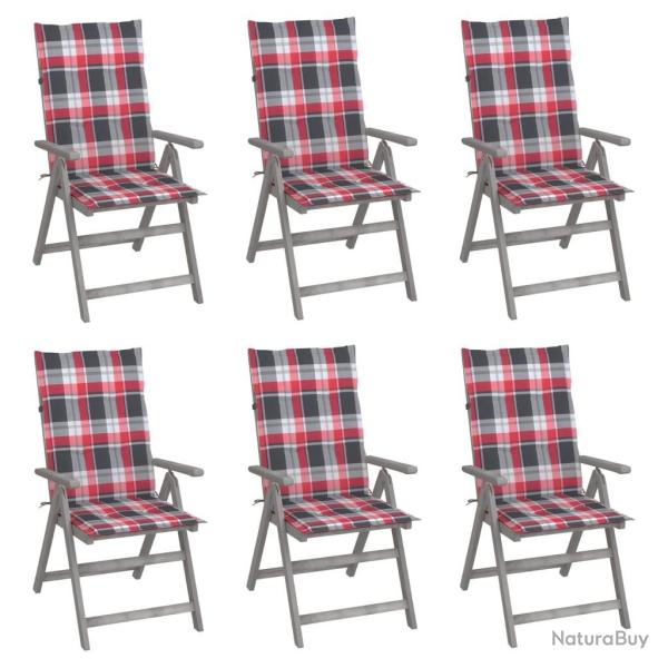 Chaises inclinables de jardin lot de 6 et coussins Bois acacia