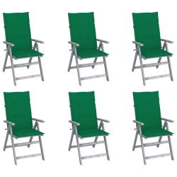 Chaises inclinables de jardin lot de 6 et coussins Bois acacia