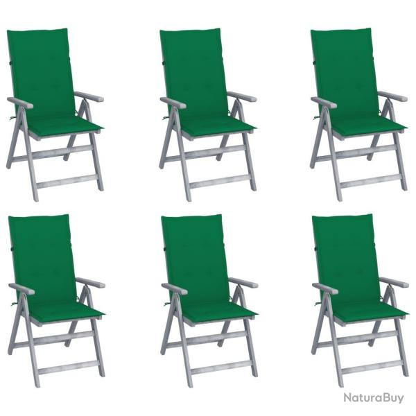 Chaises inclinables de jardin lot de 6 et coussins Bois acacia