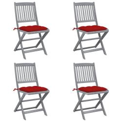 Chaises pliables d'ext&eacute;rieur lot de 4 et coussins Bois d'acacia