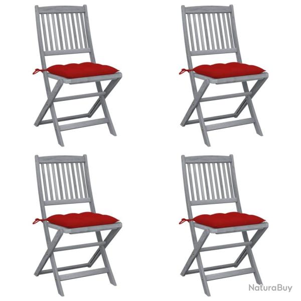 Chaises pliables d'ext�rieur lot de 4 et coussins Bois d'acacia