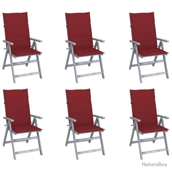 Chaises inclinables de jardin lot de 6 et coussins Bois acacia