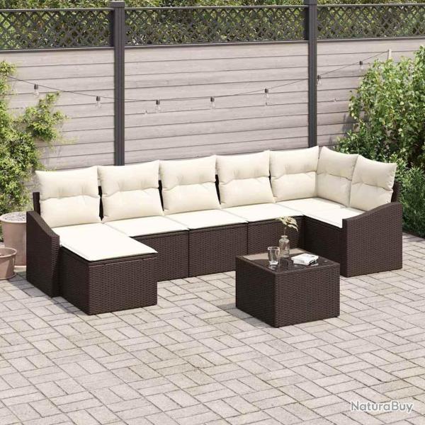 Ensemble de Canap�s avec coussin 8 pcs Marron polyrotin
