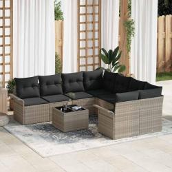 Ensemble de canap&eacute; de jardin 9 pcs Gris clair Poly rotin