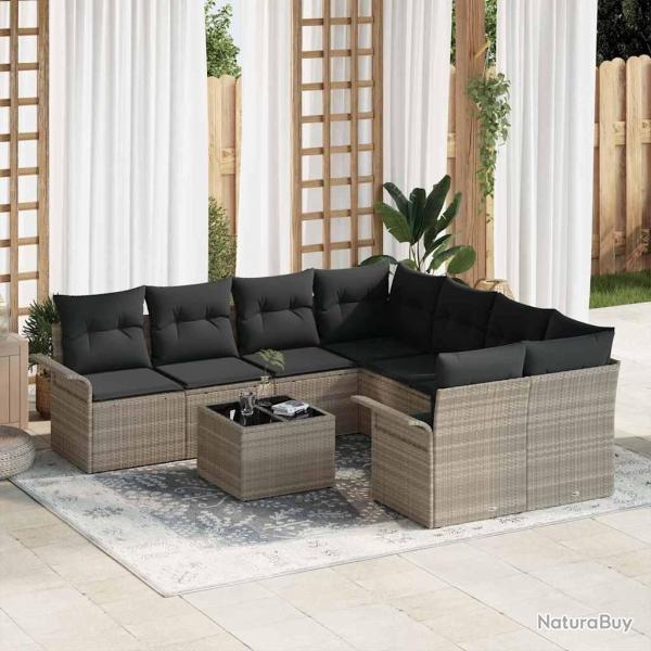 Ensemble de canap� de jardin 9 pcs Gris clair Poly rotin