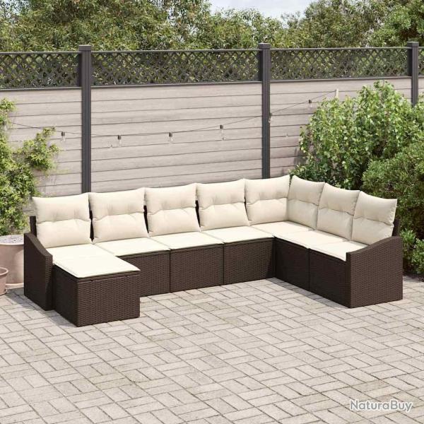 Ensemble de Canap�s avec coussin 8 pcs Marron polyrotin
