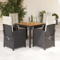 Ensemble &agrave; manger de jardin coussins 5pcs Noir R&eacute;sine tress&eacute;e
