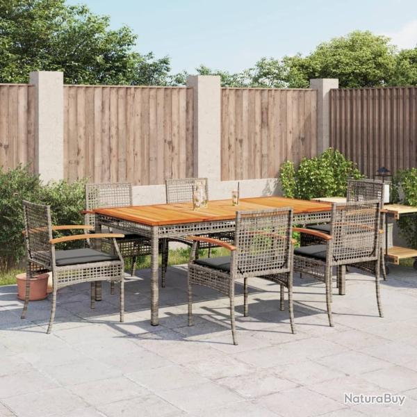 Ensemble � manger de jardin et coussins 7 pcs gris rotin