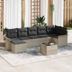 Ensemble de canap&eacute; de jardin 8 pcs Gris clair Poly rotin