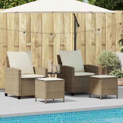 Ensemble de canap&eacute; de jardin 4 pcs avec coussins beige r&eacute;sine tress&eacute;e