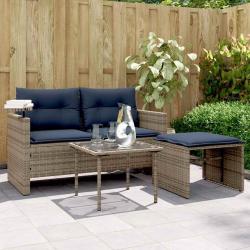 Ensemble de canap&eacute; de jardin 3 pcs avec coussins gris r&eacute;sine tress&eacute;e