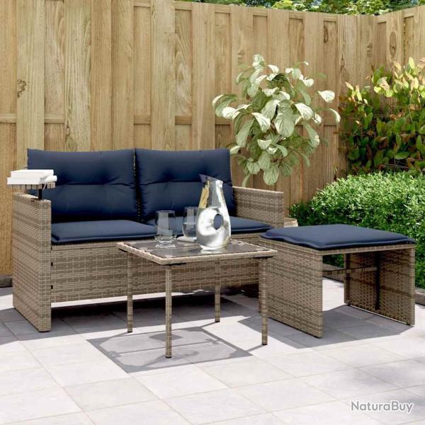 Ensemble de canap� de jardin 3 pcs avec coussins gris r�sine tress�e