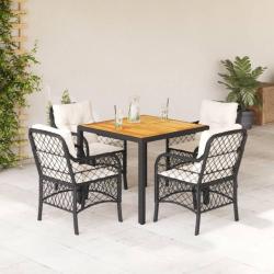 Ensemble &agrave; manger de jardin coussins 5pcs Noir R&eacute;sine tress&eacute;e