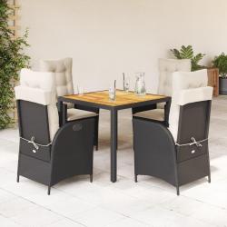 Ensemble &agrave; manger de jardin coussins 5pcs Noir R&eacute;sine tress&eacute;e
