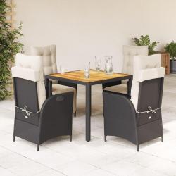 Ensemble &agrave; manger de jardin coussins 5pcs Noir R&eacute;sine tress&eacute;e