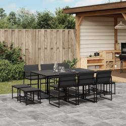Ensemble &agrave; manger de jardin avec coussins 11 pcs noir textil&egrave;ne