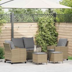 Ensemble de canap&eacute; de jardin 6 pcs avec coussins beige r&eacute;sine tress&eacute;e