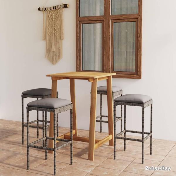 Ensemble de bar de jardin avec coussins 5 pcs Gris