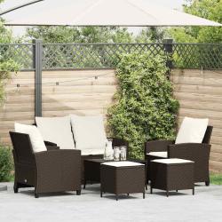 Ensemble de canap&eacute; de jardin 6 pcs avec coussins marron r&eacute;sine tress&eacute;e