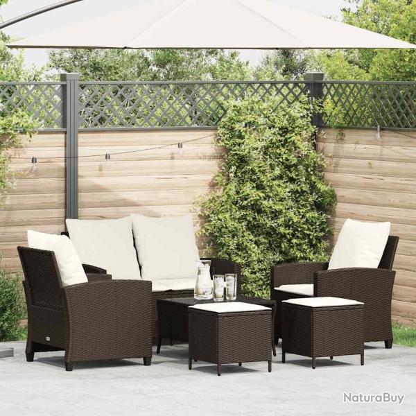 Ensemble de canap� de jardin 6 pcs avec coussins marron r�sine tress�e