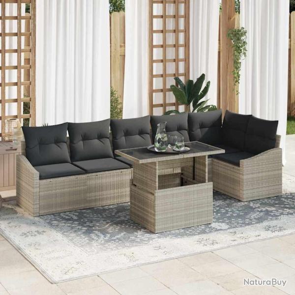 Ensemble de canap� de jardin 7 pcs Gris clair polyrotin
