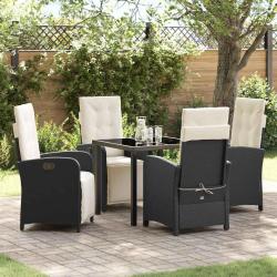 Ensemble de salle &agrave; manger pour jardin 5 pcs Noir polyrotin