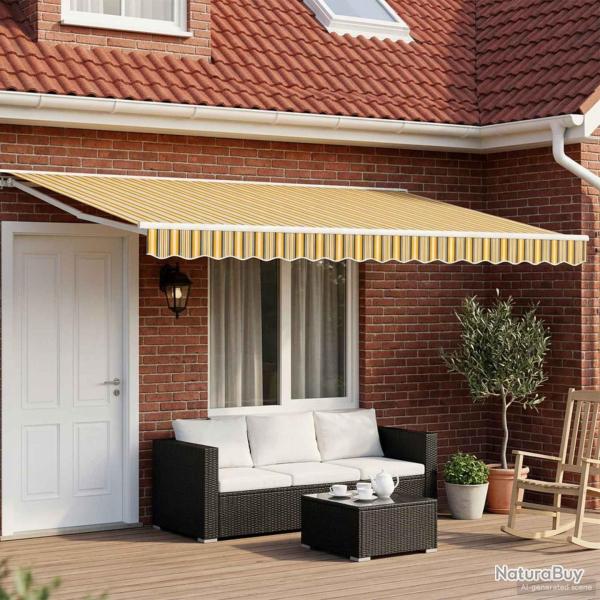 Auvent r�tractable manuel Jaune, Gris et Blanc 5 � 3,5 m