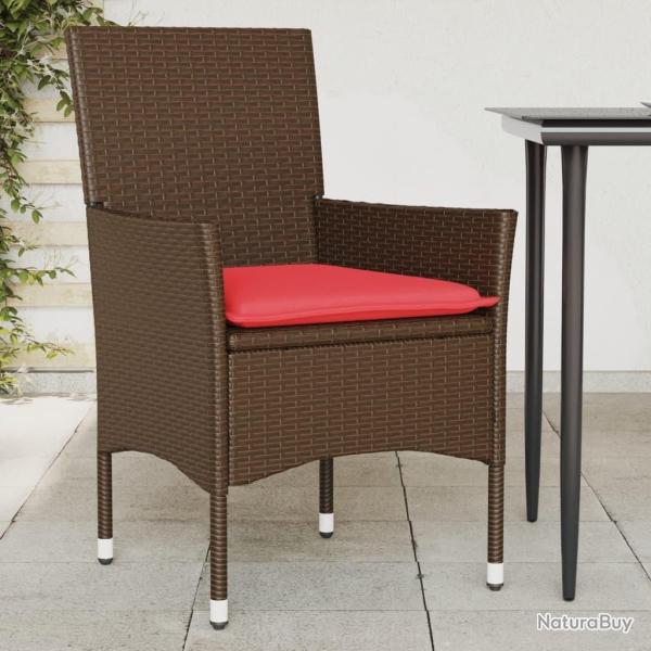 Chaises de jardin avec coussins lot de 2 marron r�sine tress�e