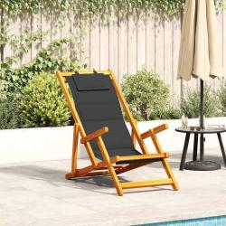 Chaise pliante avec accoudoirs en bois d'acacia noir et textil&egrave;ne