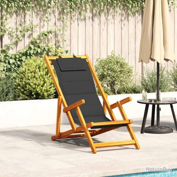 Chaise pliante avec accoudoirs en bois d'acacia noir et textil�ne