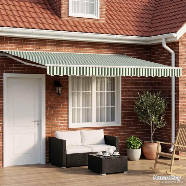 Auvent r�tractable manuel Vert et blanc 5 � 3,5 m