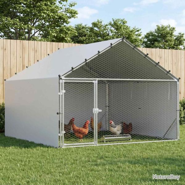 Poulailler avec toit Argent� 200 x 200 x 150 cm Acier galvanis�
