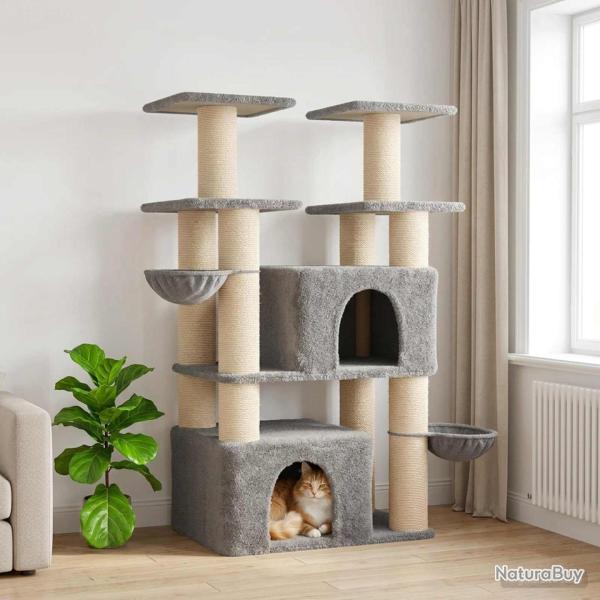 Arbre � chat avec poteaux � griffer en sisal 2 pc Gris clair