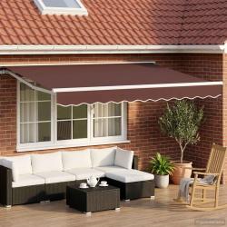 Auvent r&eacute;tractable &eacute;lectrique Marron et blanc 3,5 x 2 m