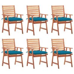Chaises &agrave; manger d'ext&eacute;rieur lot de 6 et coussins Acacia massif