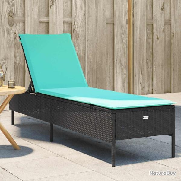 Chaise longue avec coussin en rotin synth�tique noir