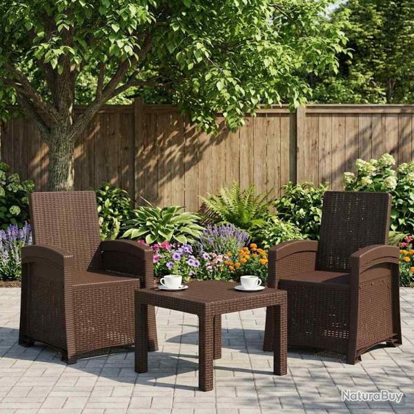 Chaise de jardin inclinable imitant le rotin 2 pcs Marron PP