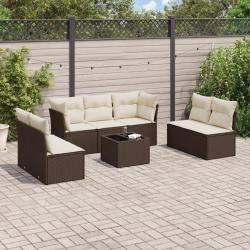 Salon de jardin 8 pcs avec coussins marron r&eacute;sine tress&eacute;e