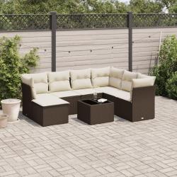 Salon de jardin 8 pcs avec coussins marron r&eacute;sine tress&eacute;e