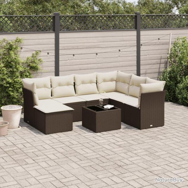 Salon de jardin 8 pcs avec coussins marron r�sine tress�e