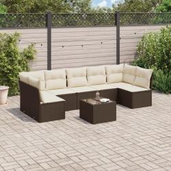 Salon de jardin 8 pcs avec coussins marron r&eacute;sine tress&eacute;e