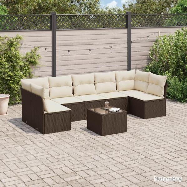 Salon de jardin 8 pcs avec coussins marron r�sine tress�e