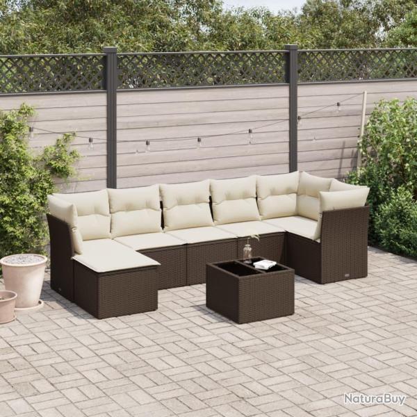 Salon de jardin 8 pcs avec coussins marron r�sine tress�e